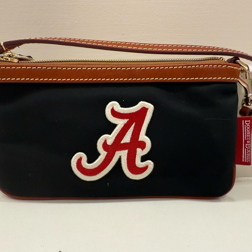 Dooney & Bourke Black and Brown Wristlet with Leather Trim